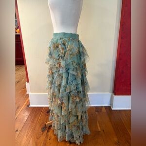 Anthropologie Cheri Tiered Ruffle Midi Skirt in Sage Green